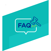 Graphic of a speech balloon with the letters FAQ and a gavel