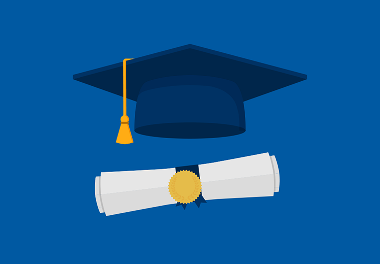 A graduation cap and diploma