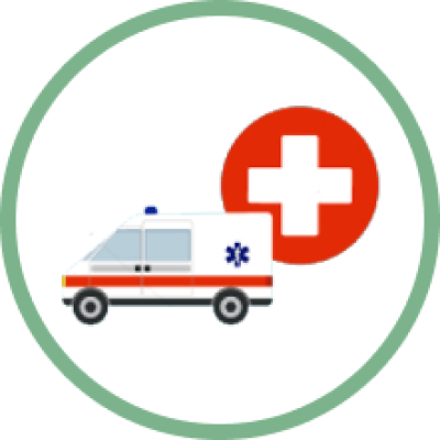 Ambulance with the health symbol behind it