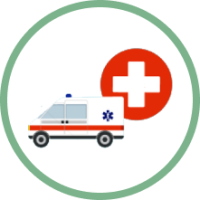 Ambulance with the health symbol behind it